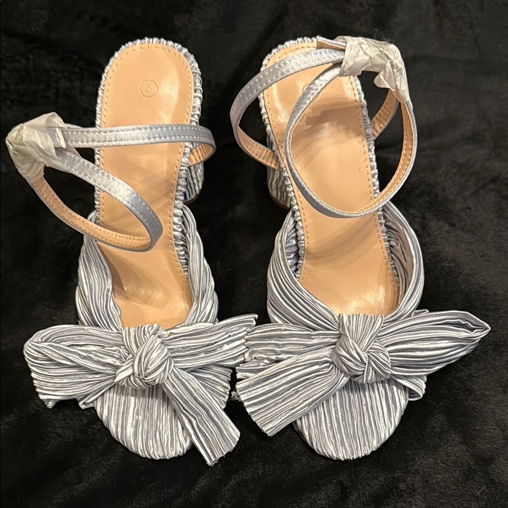 Silver Satin Bow Sandals